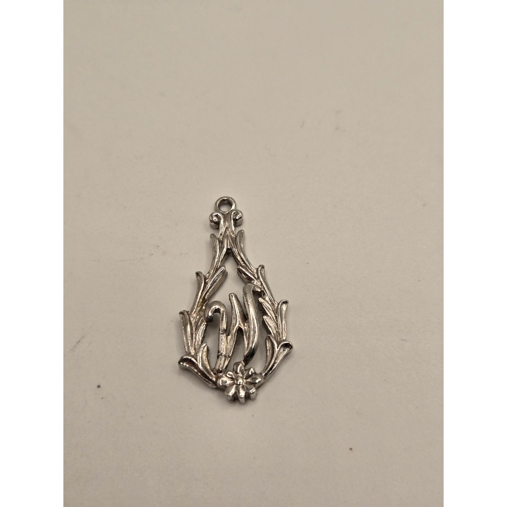 Sarah Coventry Vintage Silver Tone Initial W Monogram Leaf Floral Pendant Charm